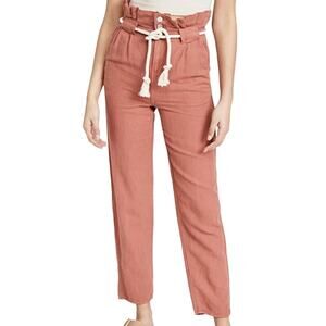 Veronica Beard NWT Karter Pleated Crop Pants Mocha Color Size 8 Rope Belt Linen